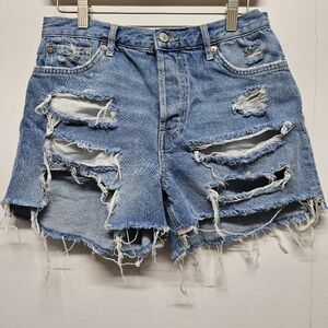 Free People We The Free Maggie High Rise Denim Short Size 27 Light Wash Festival